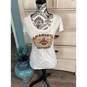 Vintage women’s Harley Davidson, white graphic T-shirt, medium